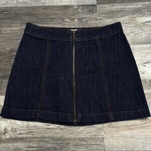 Altar'd State Dark Wash Blue Womens XS Full Front Zip A Line Denim‎ Mini Skirt